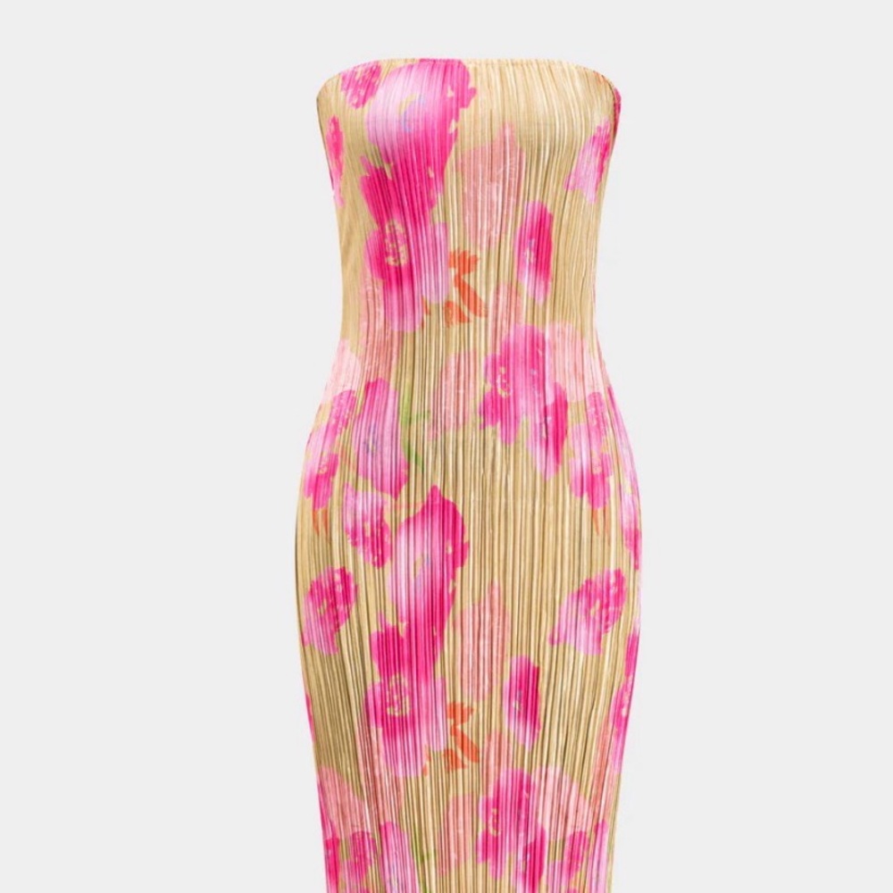 Elegant Pink and Beige Floral Dress